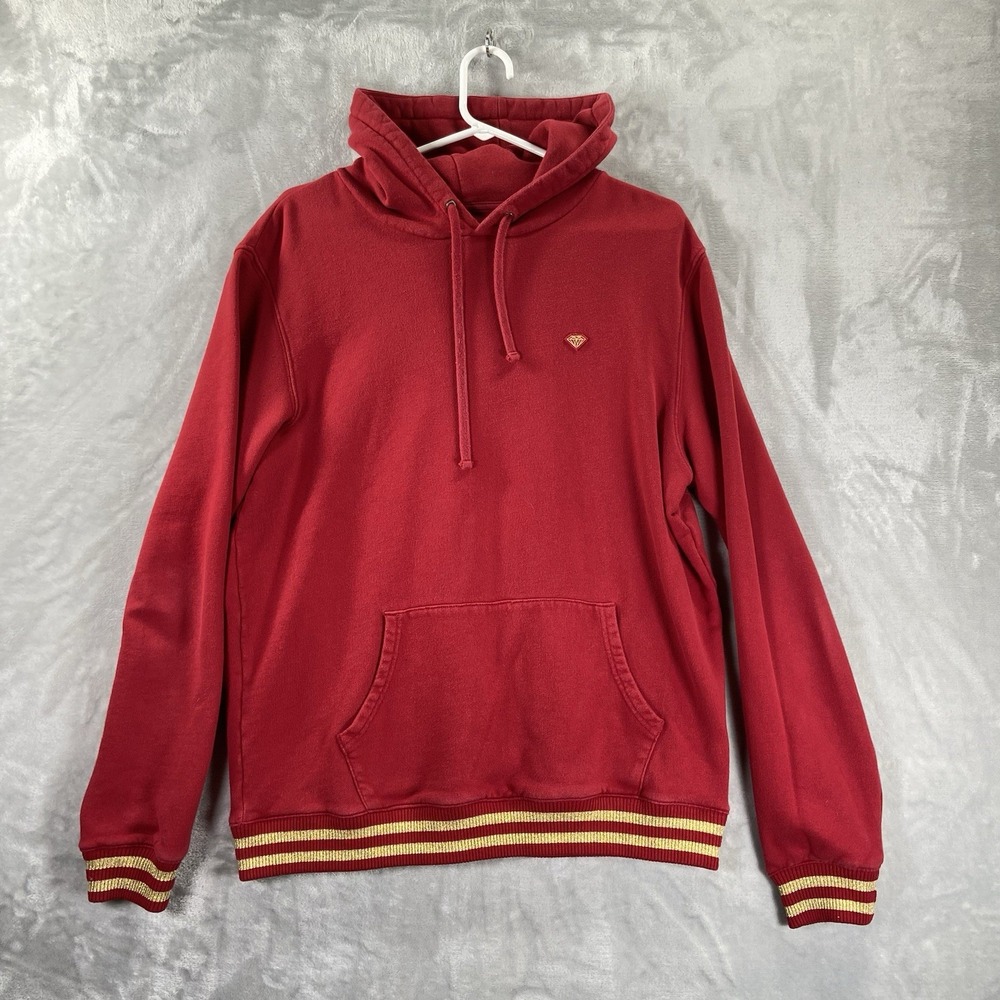Diamond Supply Co. Hoodie men's Large Pullover Sweatshirt Ribbed Cuff & Hem Red